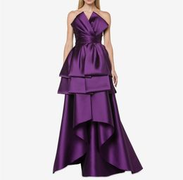 Elegant Long Grape Satin Scalloped Evening Dresses With Ruffles A-Line Sleeveless Floor Length Prom Guest Dress for Women