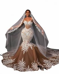 african Aso Ebi Mermaid Lg Sleeves Wedding Dres for Black Girls Pearls Beaded Lace Applique Nigerian Bridal Gowns 2024 c3Ep#