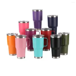 Mugs 25pcs Large Capacity Stainless Steel Insulated Vacuum Travel Tumbler 30oz With Handle