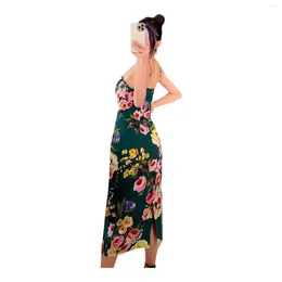 Casual Dresses 2024 Fashion Women Silk Fabric Suspender Positioning Print Dress Inside And Outside High Strecth Slim Designer