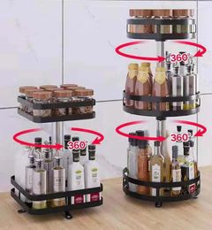 Hooks Rotating Spice Stand Metal Shelf Kitchen Seasoning Bottle Bathroom Cosmetic Storage Container Accessories
