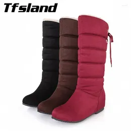 Walking Shoes Women Winter Warm Thick Wool Height Increased Wedge Heel Boots Lace Up Knee-high Snow Hunting Botas Sneakers