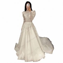 muslim Women's Bridal Gowns A-Line Lg sleeved High necked Princ Lace Applique Wedding Dres Formal Beach Party Vestidos y50L#