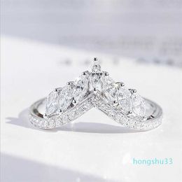 Size 6-10 Luxury Jewellery Real 925 Sterling Silver Crown Ring Full Marquise Cut White Topaz Cz Diamond Moissanite Women Wedding Ban203G