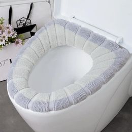 Toilet Seat Covers All Seasons Universal Cushion Thick Plush O-shaped Cover With Handle Nordic Knitted Collar