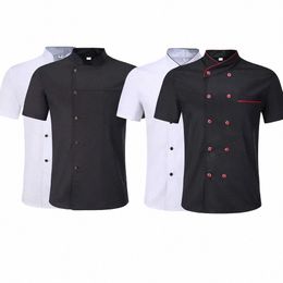 wholesale Unisex restaurant Uniform Bakery Food Service Short Sleeve Breathable Double Breasted new chef uniform Cooking clothes 38sM#