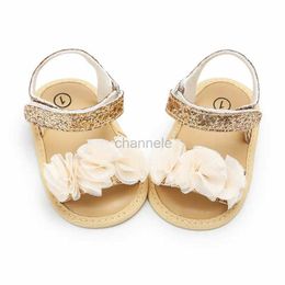 Sandals Jlong Summer Newborn Baby Shoes Girls Flower Lace Sandals Fashion Toddler Soft-soled Non-slip Infant Crib Shoes 0-18 months 240329