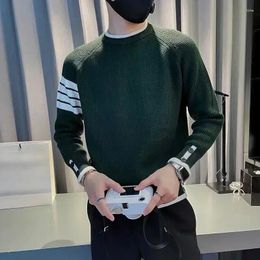 Men's Sweaters Man Clothes Crewneck Knitted For Men Spliced Striped Pullovers Round Collar Green Heated Korean Style Spring Autumn X S