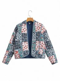 zevity Women Vintage Cloth Patchwork Floral Open Stitch Quilted Cott Padded Jacket Female Chic Retro Short Coat Tops CT5796 89M2#