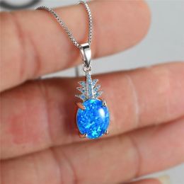 Boho Female Oval Opal Pendant Necklace Rose Gold Silver Color Chain Necklaces For Women Charm Crystal Pineapple Wedding Jewelry249x