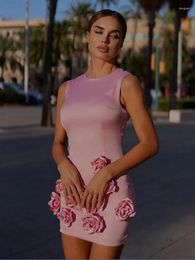 Casual Dresses Luxury Pink Dress For Women Summer Sleeveless O Neck Appliques Bodycon Mini Celebrity Evening Club Party Wedding Guest