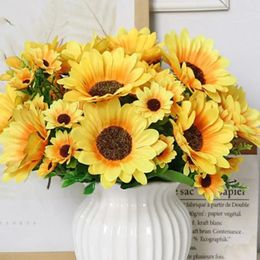 Decorative Flowers Yellow Autumn Decoration Flower 13 Heads Sunflower Party Garden Decor Home