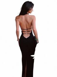 cryptographic Sexy Backl Halter Elegant Bandage Maxi Dr Outfits for Women Sleevel Summer Club Party Black Gown Dres 858b#