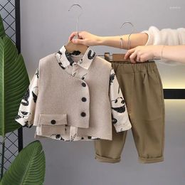 Clothing Sets 3 PCS Set Spring Autumn Boy Casual Vest Shirt Loose Pant Kid Children Baby Toddler Fashion Clothes 2-10 Year