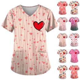 Women's T Shirts Valentine'S Day Wear Top Work Uniform Short Sleeve V Neck T-Shirt Blusas Nursing 2024 Street Style