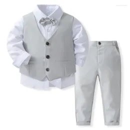 Clothing Sets Boys Clothes Boutique Set 1-5 Years Birthday Outfits Grey Gentleman Wearing Long Sleeve Vest Suits Kid Costume