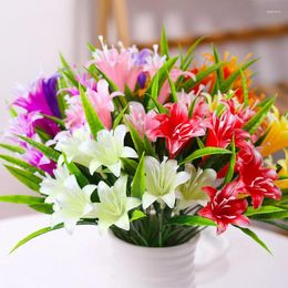 Decorative Flowers 34cm Artificial Lily Fake Bouquet For Wedding Simulated Desk Ornaments Home Party Decoration