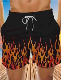 Men's Shorts Colorful flame shorts for mens 3D printed swimwear 2024 summer fashion swimwear beach tennis shorts sports fitness ice shorts Q240329