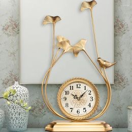 Table Clocks European Luxury Brass Living Room Decorative Clock Creative Desk Ornaments Metal Hollow Imitation Mechanical Clock.