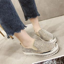 Casual Shoes Women's Single 2024 Spring Style Slip-On Thick Sole Lazy Rhinestone Versatile Student