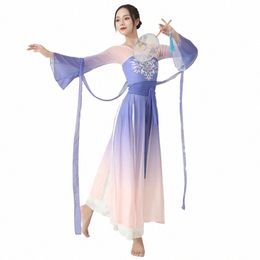 classical Dance Costume Women's Flowing Fairy Gradient Dr Rhyme Yarn Chinese Folk Dance Stage Performance Outfit for Women H5ss#