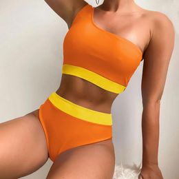 Women's Swimwear Push Up Swimsuit Patchwork Bathing Suits Summer Beachwear Bikini Set Woman 2024 One Shoulder Women