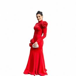 saudi Arabia Women Elegant Evening Dres High Waist Floor length Prom Dr Lg Sleeve Lapel Sexy Formal Red Party Dr 38u2#
