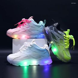 Casual Shoes Children's Sports 2024 Summer Net Breathable LED Light Surface Fashion Kids Sneakers
