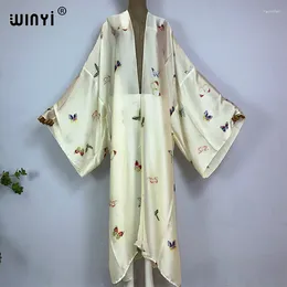 Summer Africa Women Cardigan Butterfly Printing Long Dress Elegant Party Boho Maxi Beach Holiday Cover Up Kimonos Kaftan