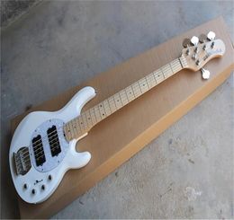 Wholesale White Music Man 5 Strings Electric Bass guitar with active pickups 9V battery guitar