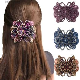 Hair Clips Haimeikang Rhinestone Lucky Flower Hair Clip Barrettes For Women Shiny Colour Ponytail Barrette Fashion Girls Hair Accessories Y240329