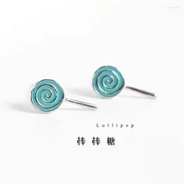 Stud Earrings Creative Fashion Candy Beautiful Silver Plated Jewellery Literary Personality Pink Epoxy Lollipop E020