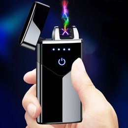 New Pulse Plasma USB Fingerprint Portable Windproof Metal Double Arc Lighter Outdoor Camping Personalised Customised Men's Gifts