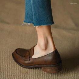 Casual Shoes Woman Spring Daily Loafers Ladies Walk Genuine Leather Lazy Slip-On Solid Cowhide Women Flat