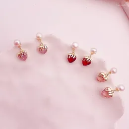 Dangle Earrings Minar Cute Candy Color Crystal CZ Zircon Freshwater Pearl Heart Long For Women Real Gold Plated Copper Jewelry