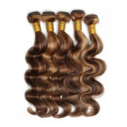 Body Wave Highlight P4/27 Human Hair Bundles 60Gram 10 To 22 Inch Pre-colored Brown Blonde Peruvian Hair Extensions 1/3/5/7Pcs