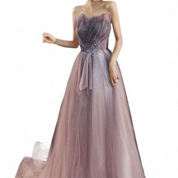 elegant Gradient Colour Slim Waist Wedding Party Vestidos Mesh Tiered Strapl Prom Dres Bling Appliques Gentle Evening Dr h23o#