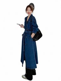 superaen 2023 Spring and Autumn Korean Oversize Denim Windbreaker Fi Jeans Trench Coat for Women F8ty#