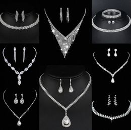 Valuable Lab Diamond Jewellery set Sterling Silver Wedding Necklace Earrings For Women Bridal Engagement Jewellery Gift X1p4#