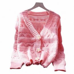 women Sweater Cardigans Autumn Winter Knitted Korean Loose Oversize Lg Sleeve Elegance Sweet Pink Casual Coats Top femal cloth 46NR#