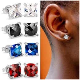 Stud Earrings Retro Classic For Men Hippie Square Multicolour Cubic Zirconia Hip Hop Silver Colour Ear Accessories Women Jewellery HE144