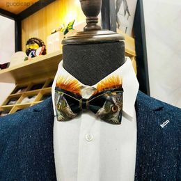 Bow Ties Personality Feather Handmade Bow Tie Fashion Mens Best Man Groom Wedding Dress Accessories Gift Business Collar Flower BowTie Y240329