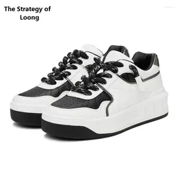 Casual Shoes Men Sneakers Spring Autumn Leisure Chunky Bottom Platform Mixed Colours Cross-tied Genuine Leather Male Board 23