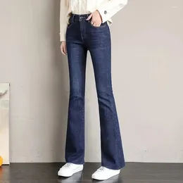 Women's Jeans High Waist Women Bell Bottoms Vintage Plush Lined Flare Winter Warm Casual Skinny Vaqueros Thicken Stretch Denim Pants