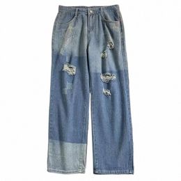 baggy Jeans Men Hip Hop Cargo Pants Solid Straight Loose Ripped Denim 2023 Spring Fi Wide Leg Clothes Streetwear C59 C9DQ#