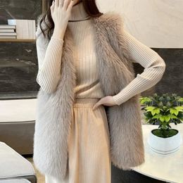 Women's Knits Women Fur Vest Coat Warm Long Sleeveless Jacket Loose Fluffy Waistcoat Casual Outwear Female Winter 2024