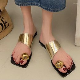 Slippers Square Toe Flats Women Beach Shoes Dress Clip Sandals Summer Flip Flops 2024 Fashion Casual Walking Femme Slides