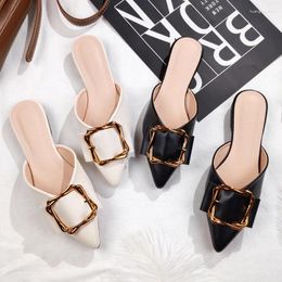 Slippers 2024 Summer Fashion Outdoor Female Korean Edition Pointed Leather Flat Girl Mueller Shoes History Free Delivery