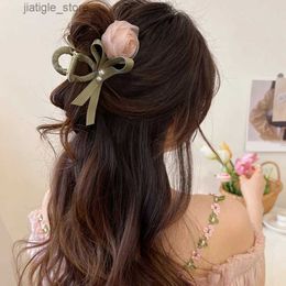 Hair Clips VANIKA New Chiffon Flower Hair Claw Clip Fashion Hair Accessories Women Big Floral Hair Clamp Elegant Ponytail clip Headwear Y240329