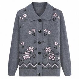 elderly Women's Knitted Cardigan Jacket Autumn Winter Warm Sweater Women's Thicken Coat Single breasted Female Knit Outwear Tops x2f9#